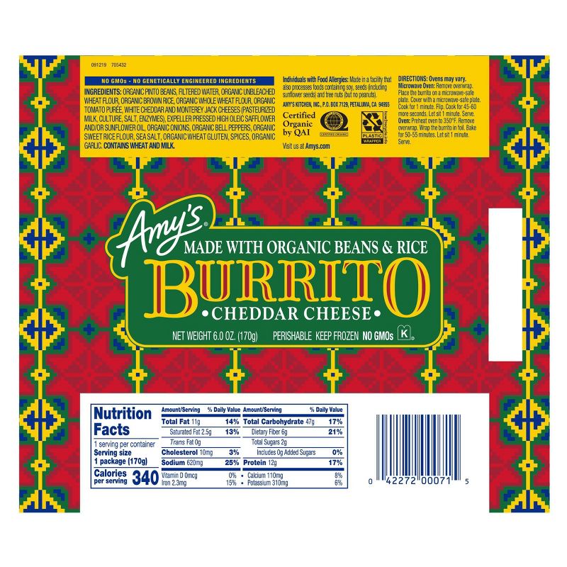 Amy's Bean and Cheese Frozen Burrito - 6oz