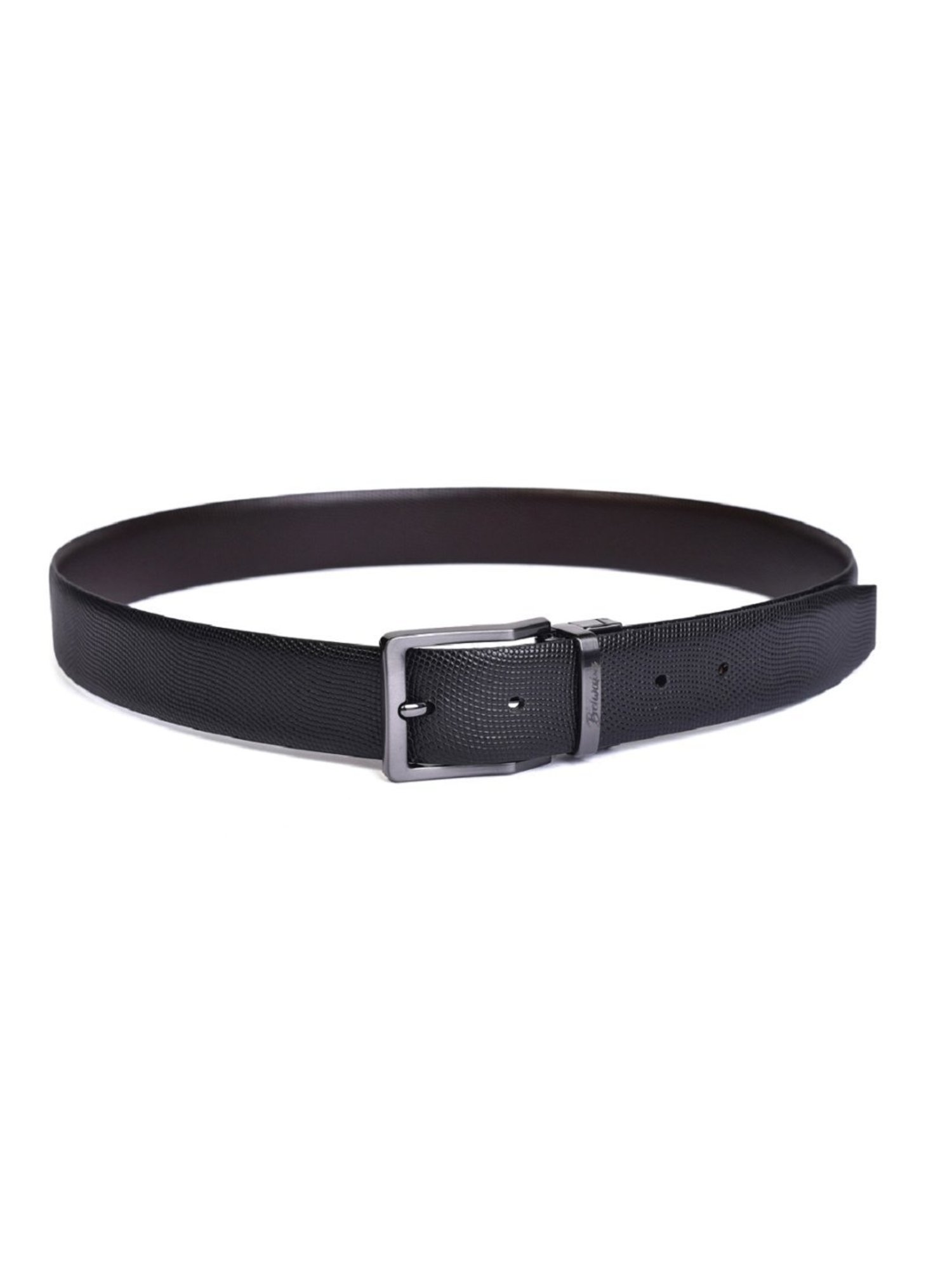 BELWABA Black & Tan Textured Formal Reversible Leather Belt for Men