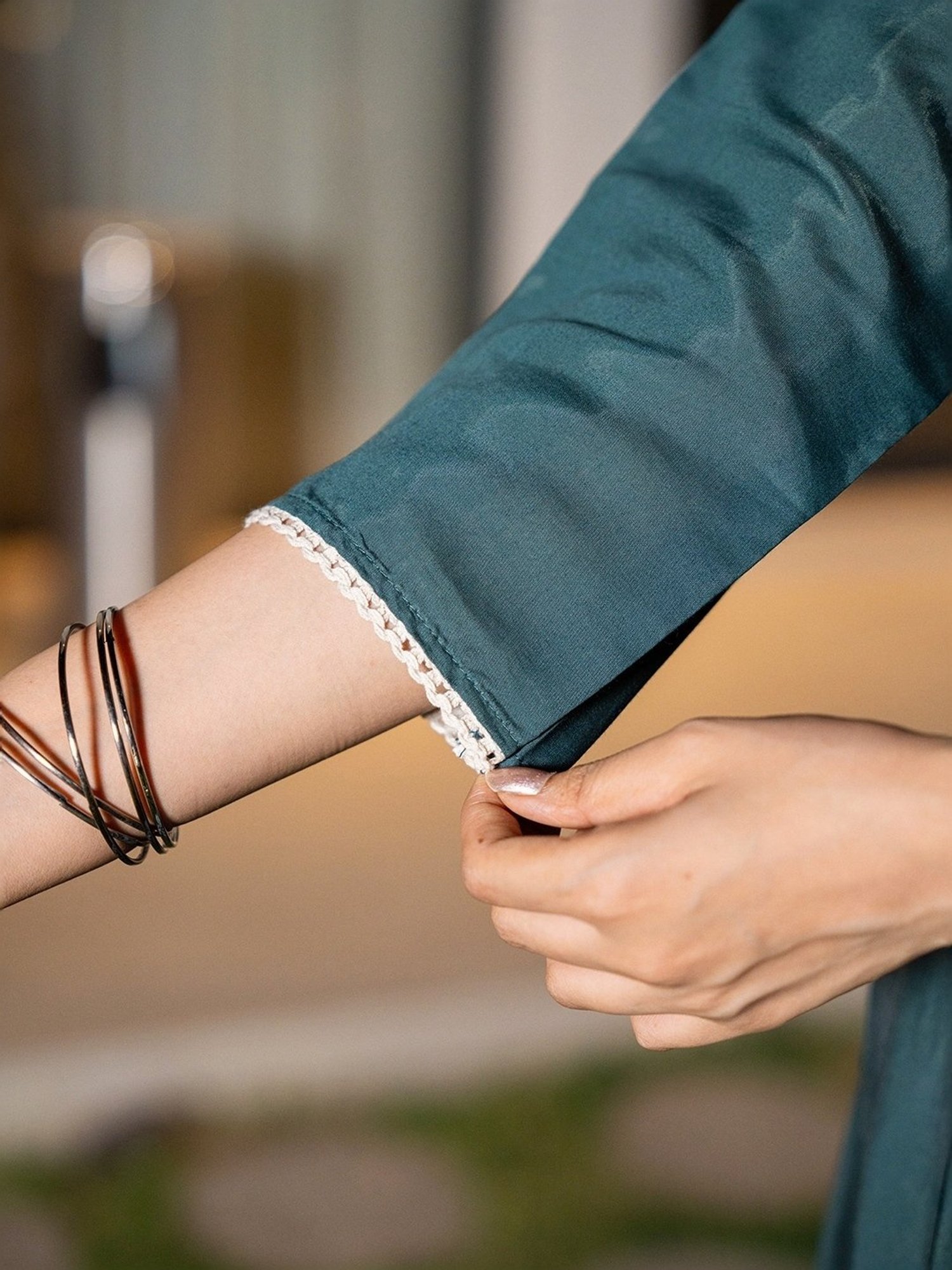 Yufta Teal Blue Cotton Embroidered Kurta Pant Set With Dupatta