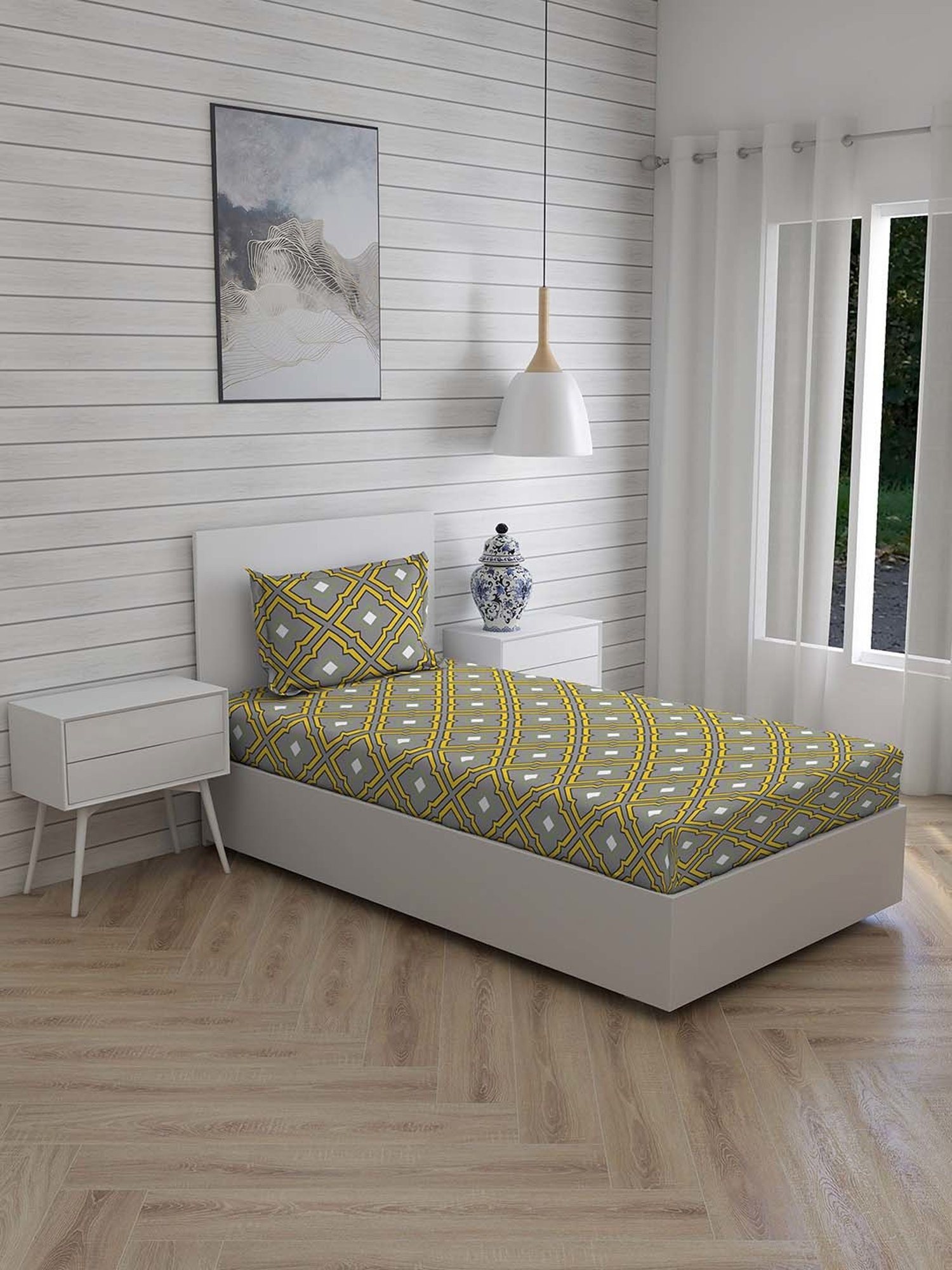 Layers Tuscany Grey Cotton 104 TC Single Flat Bed Sheet With 1 Pillow Cover