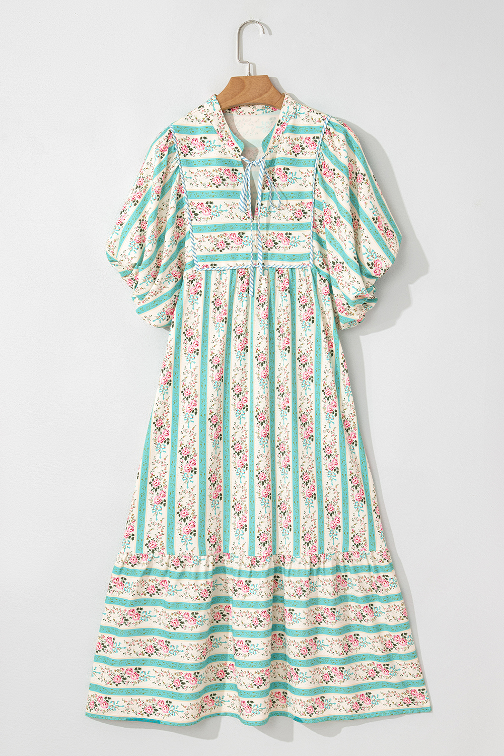 Multicolour Floral Print Split Neck Midi Dress