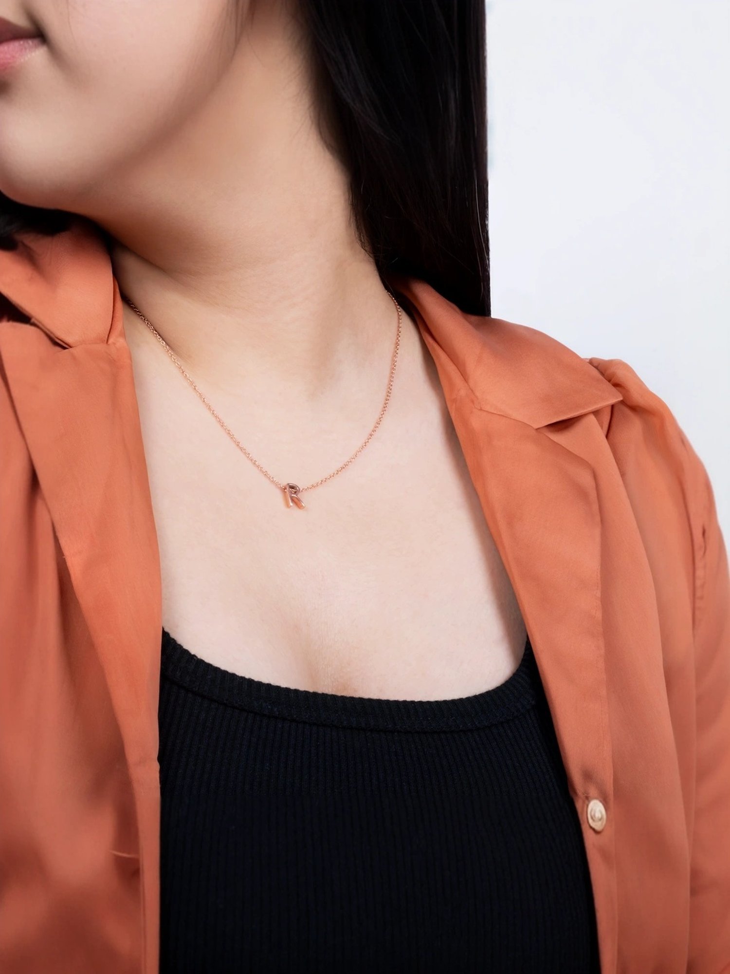 Touch925 Sterling Silver Radiant R Initial Rose Gold Chain Pendant