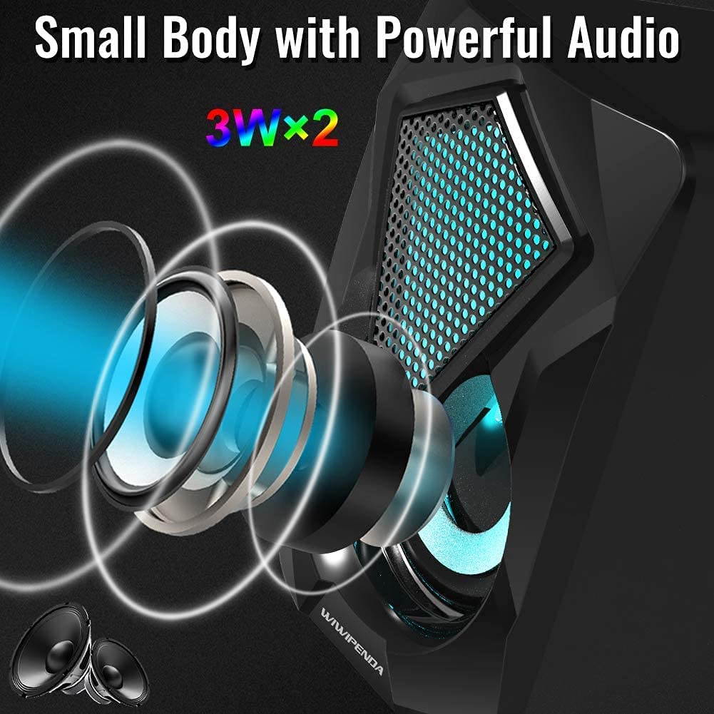 CUUWE Computer Speakers,Wired PC Speaker 2.0 USB Gaming Powered Stereo Mini Multimedia Volume Control with RGB Lights 3.5mm Aux Input for Phone Tablets Desktop Laptop