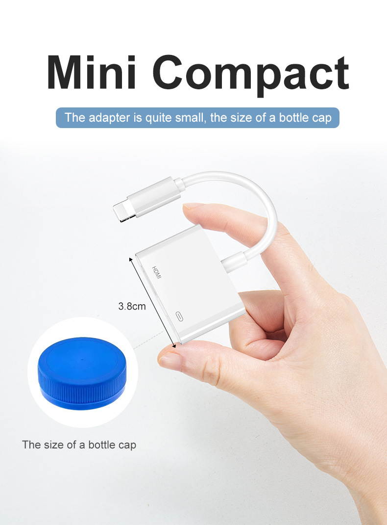 Apple Lightning to HDMI Video Adapters, 1080P HDMI Cable Sync Screen Digital Audio AV Converter with Charging Port Compatible for iPhone, iPad, iPod on HDTV/Projector/Monitor