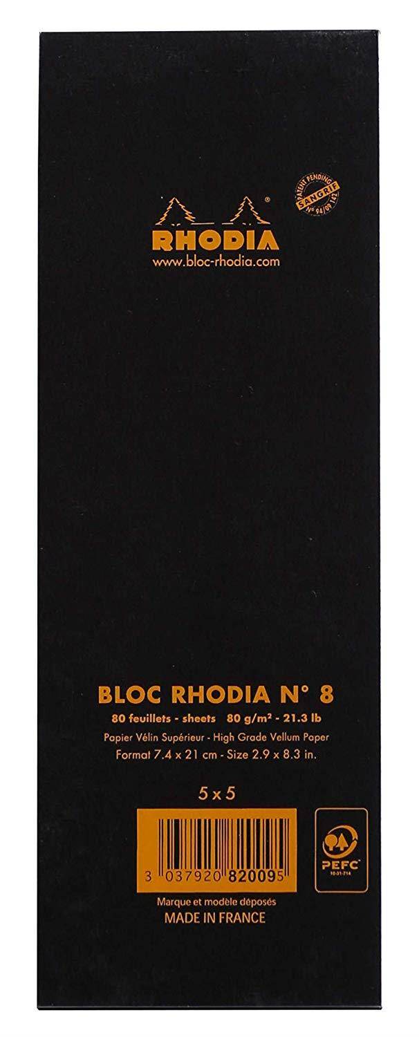 Rhodia Classic Black Notepad 3x8.25 Grid