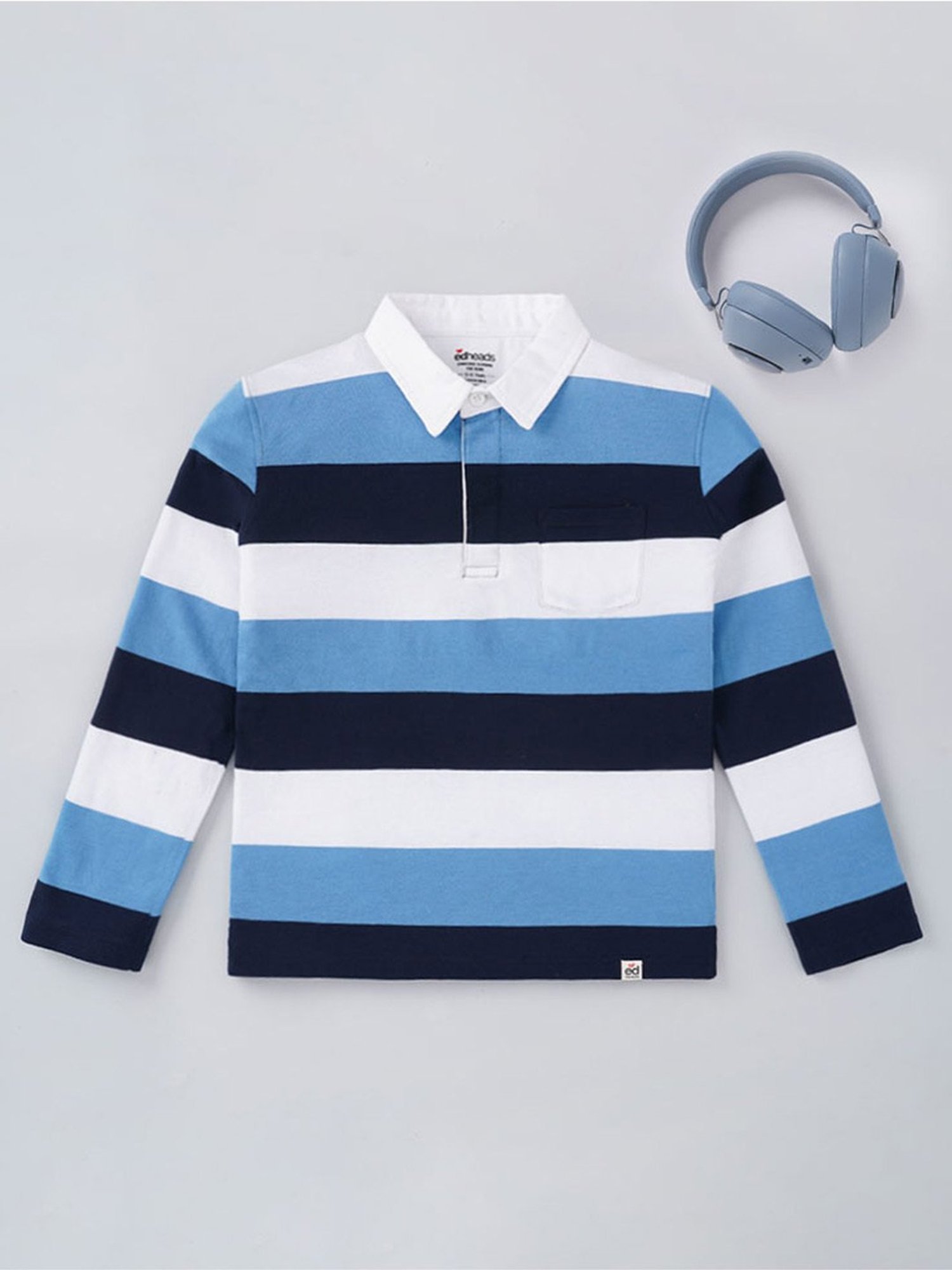 Edheads Kids Multicolor Cotton Striped Full Sleeves Polo T-Shirt