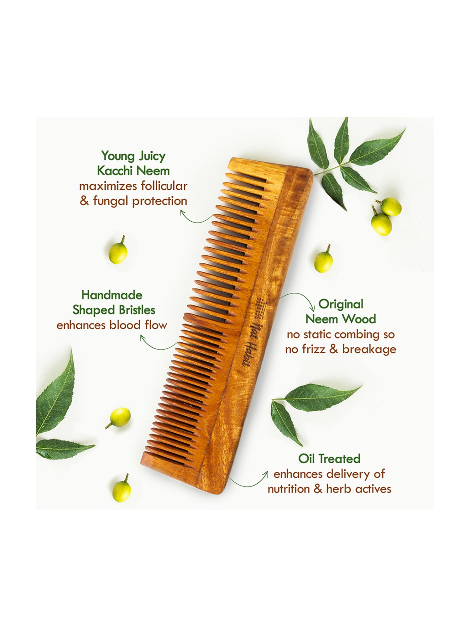 Nat Habit Fine & Dual Tooth Oil Treated Kacchi Neem Comb Combo