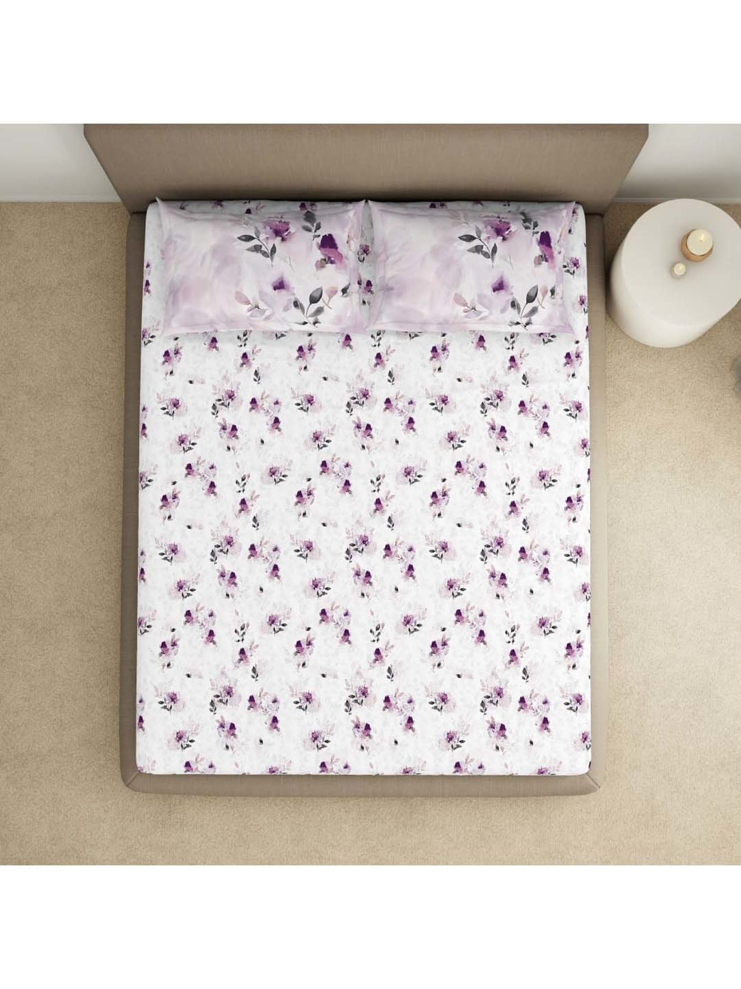Spaces Dark Purple Cotton 144 TC King Bed Sheet With Pillow Covers