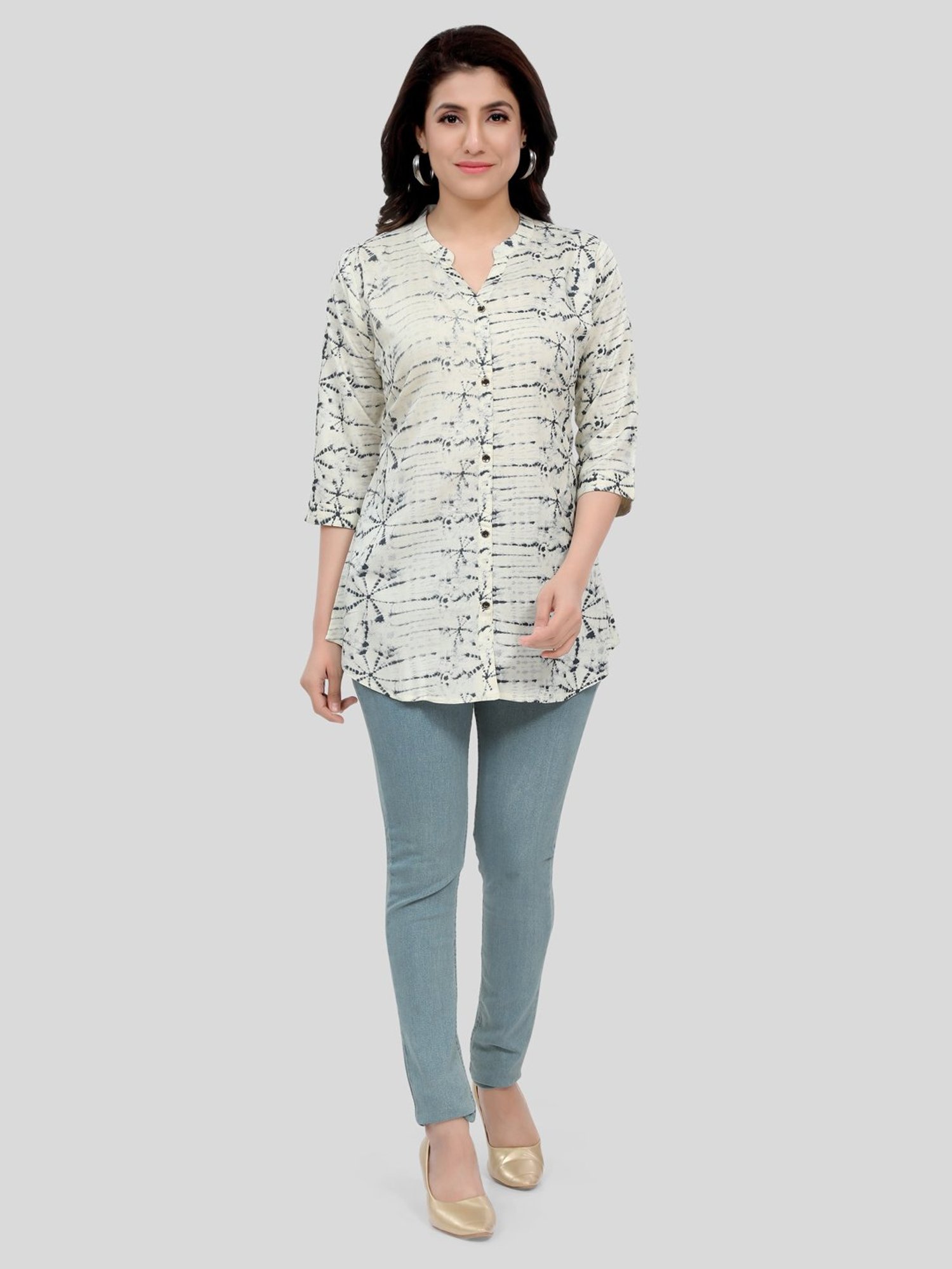 Saree Swarg Beige Printed A Line Short Kurti