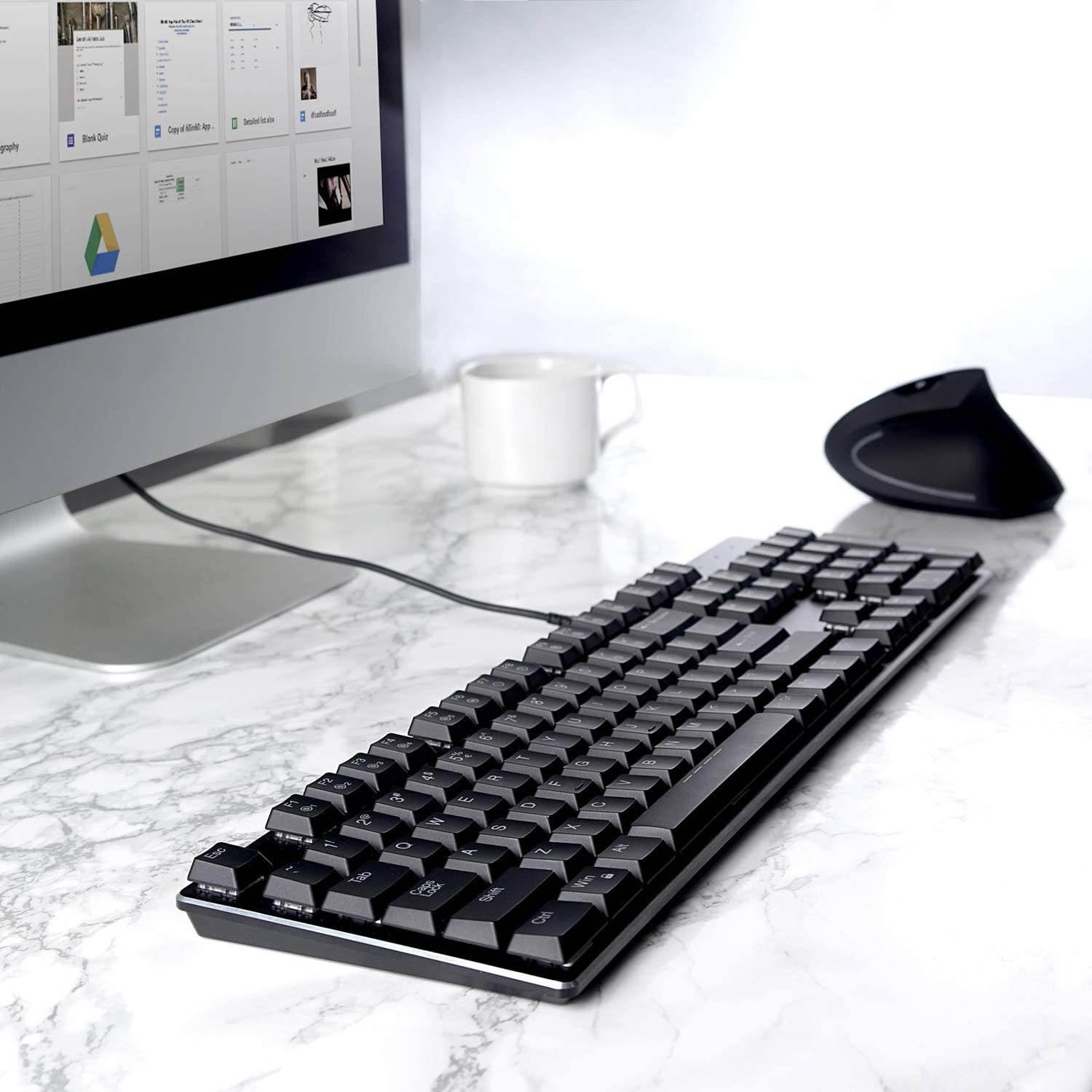Perixx PERIBOARD-328 Full-Size Mechanical Keyboard with Kailh Low Profile Brown Switch, RGB Backlighting, Black, US English Layout
