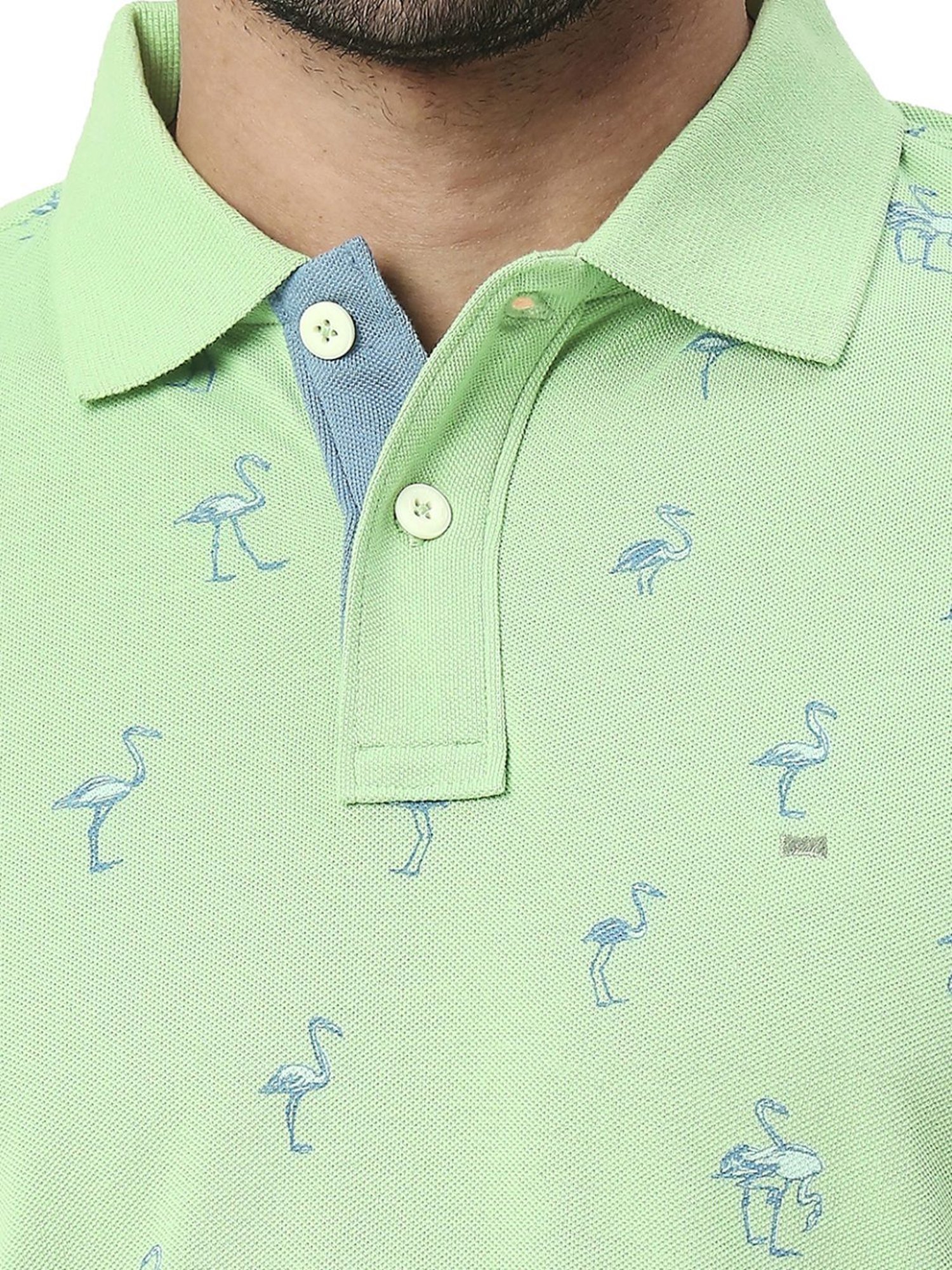 Basics Green Slim Fit Printed Polo T-Shirt