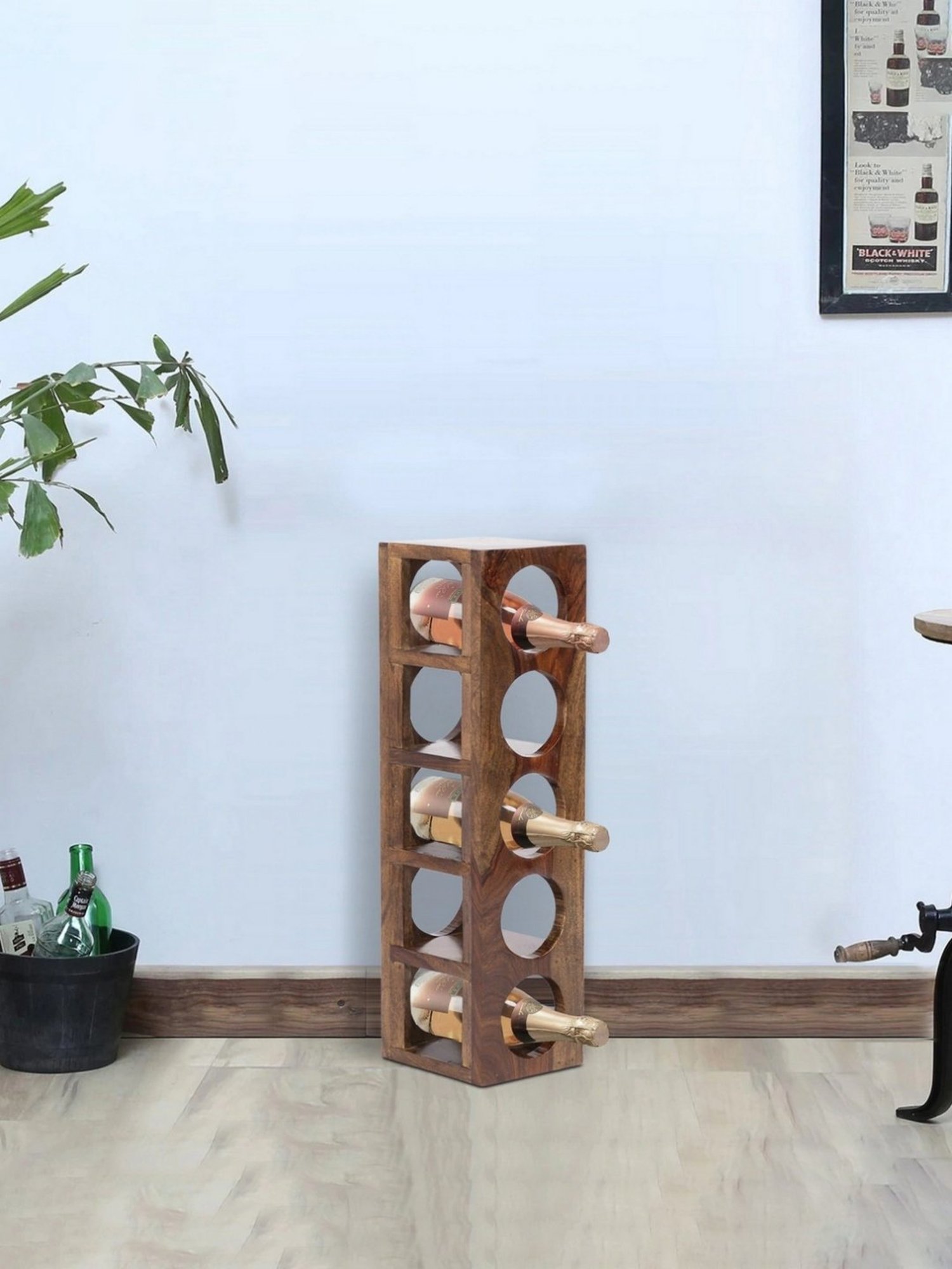 Ikiriya Kassel Solid Brown Wood Wine Rack Teak Finish