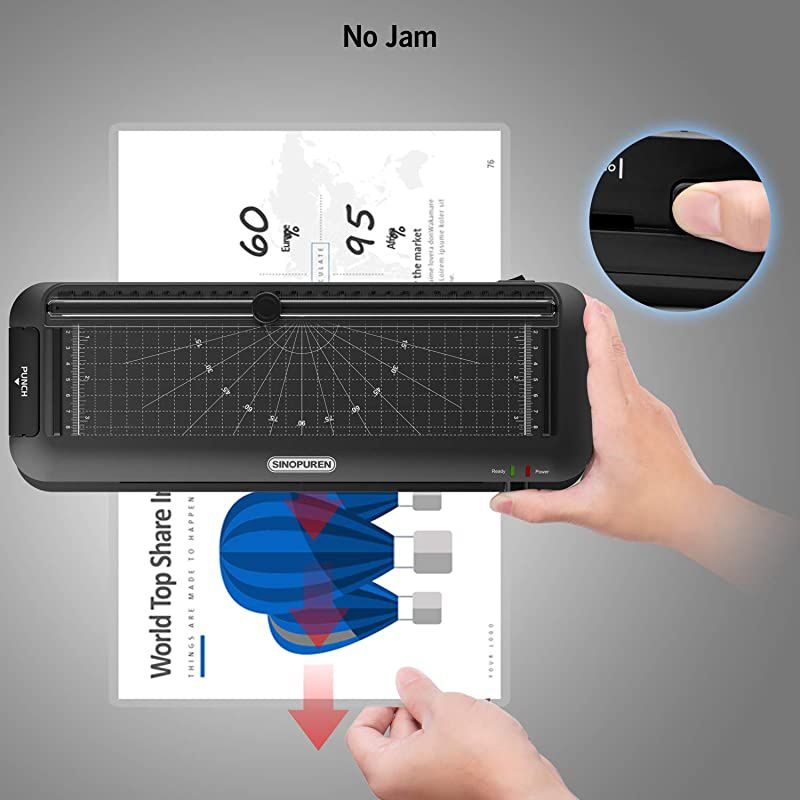 Laminator Machine  Thermal Laminator Personal 6in1 Desktop A4 Laminating Machine Builtin Paper Trimmer Punch and Corner Rounder with 10 Pouches Sheets for Home Office School Black