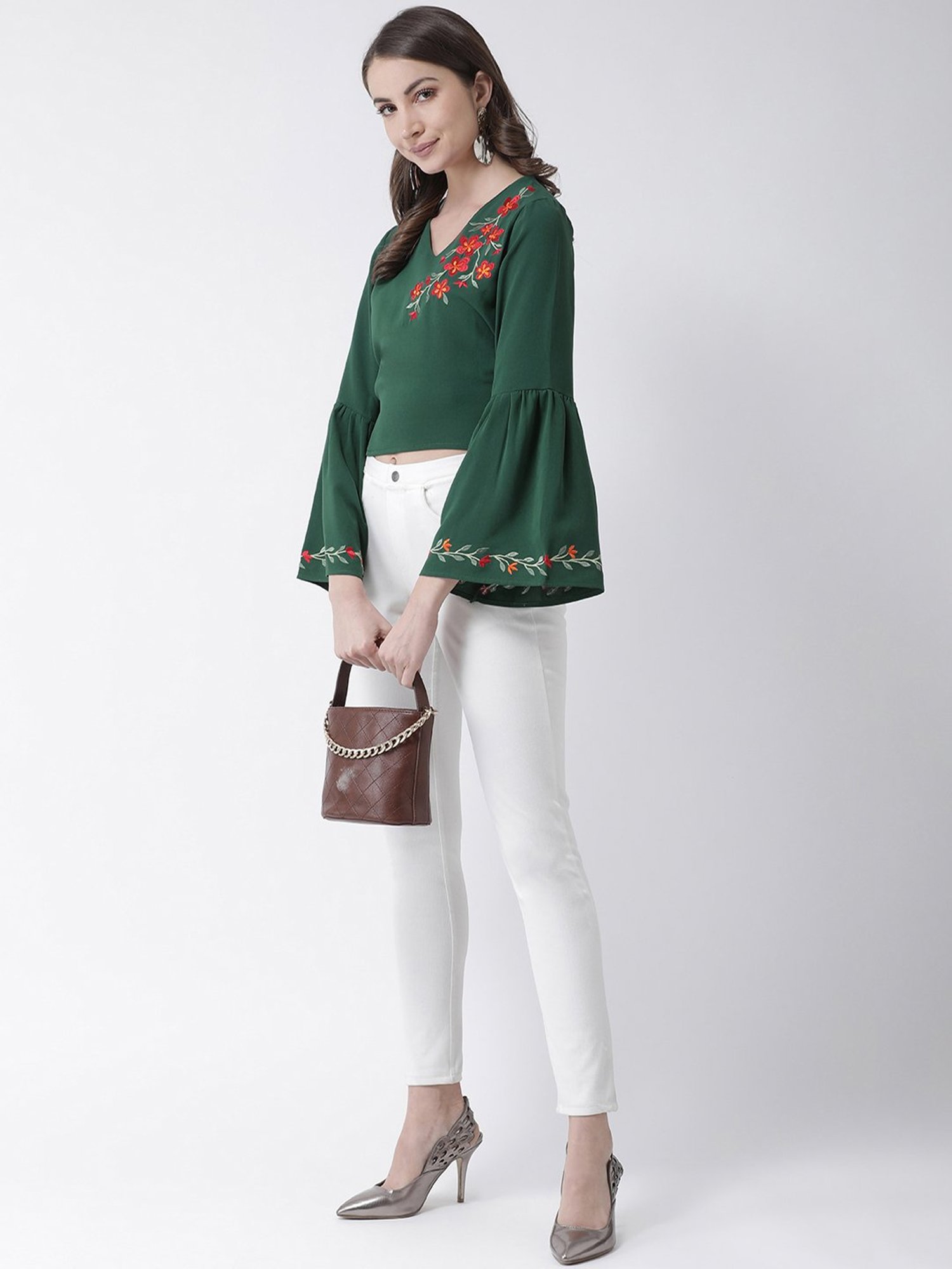 KASSUALLY Green Embroidered Top