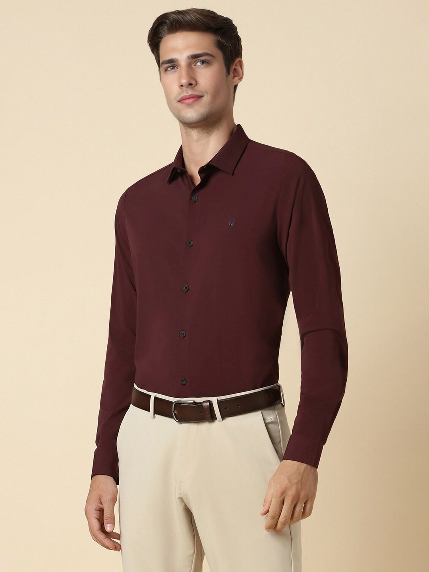 Allen Solly Maroon Slim Fit Shirt