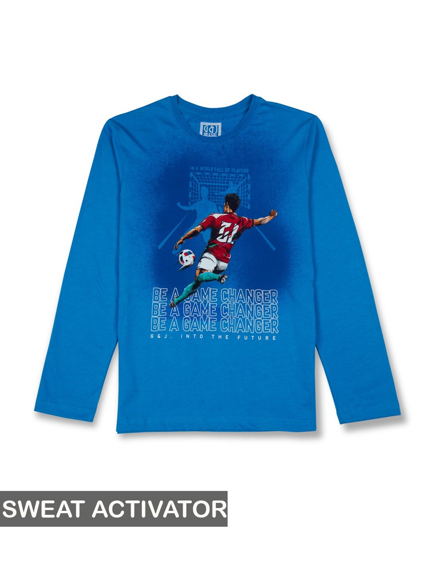 Gini & Jony Kids Blue Printed Full Sleeves T-Shirt