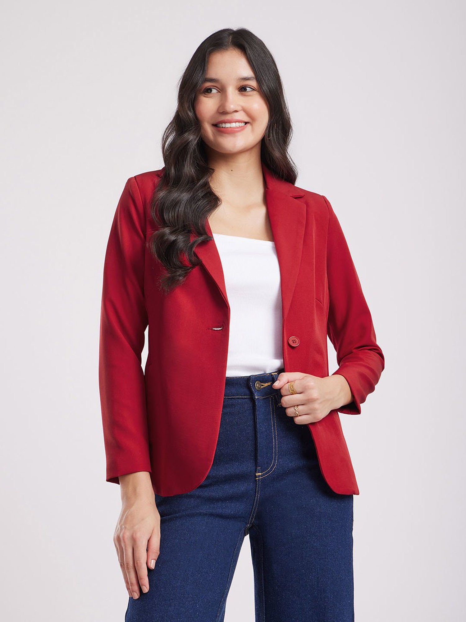 Fablestreet Red Relaxed Fit Blazer