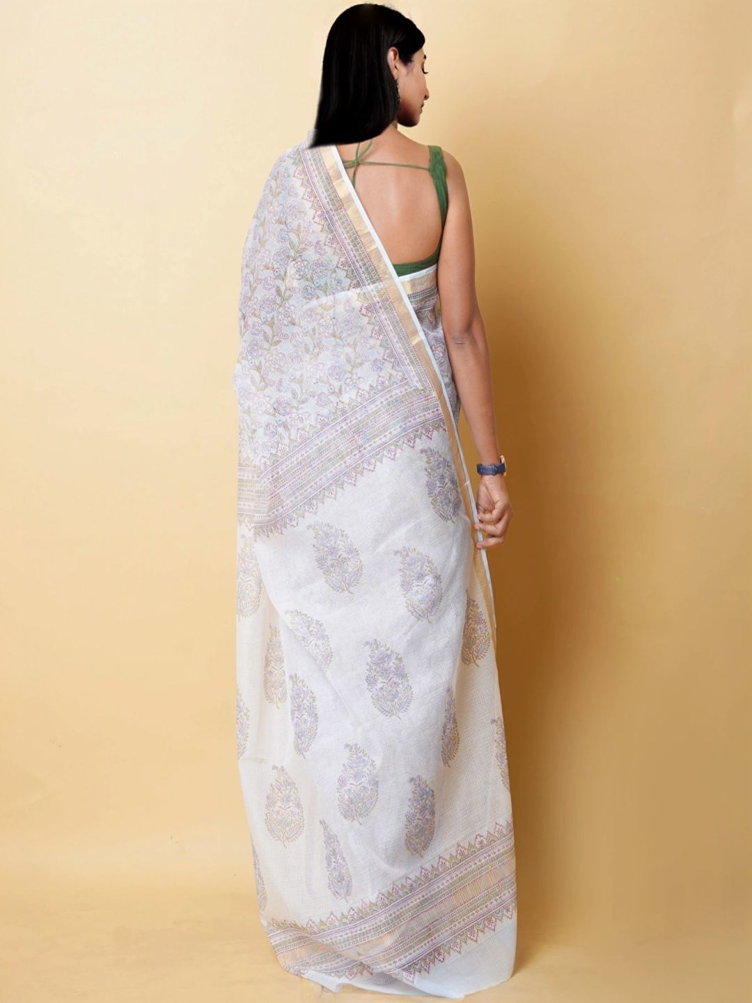 Unnati Silks White Printed Saree With Unstitched Blouse