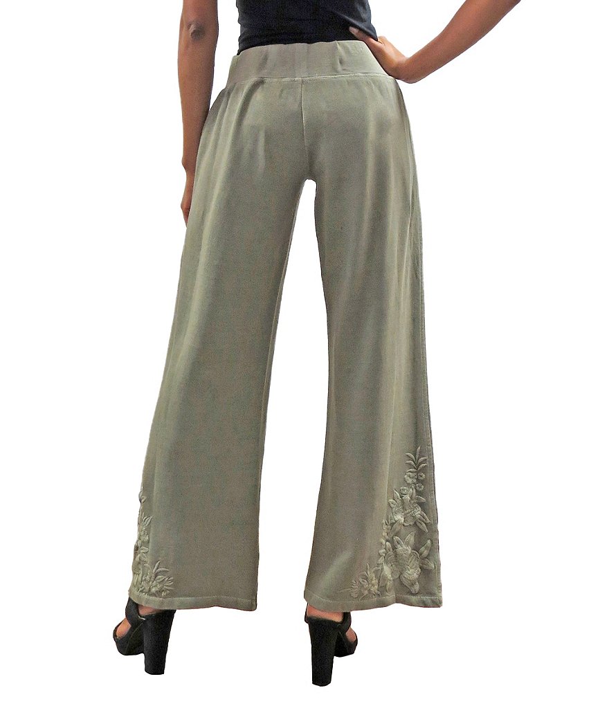 Karyn Seo Bryn Embroidered Hem Wide Leg Knit Drawstring Pants