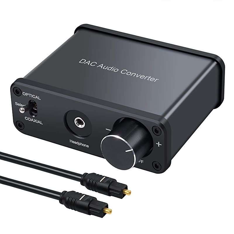 192kHz DAC Converter Digital to Analog Audio Converter with Headphone Amplifier Digital Toslink Coaxial to Analog Stereo Audio RCA 3.5mm R/L Support Volume Adjustment