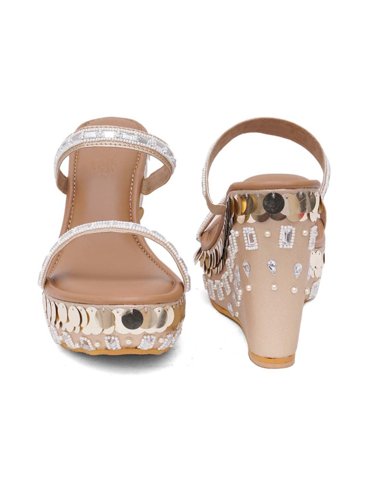Sole House Women's Gold Ethnic Wedges