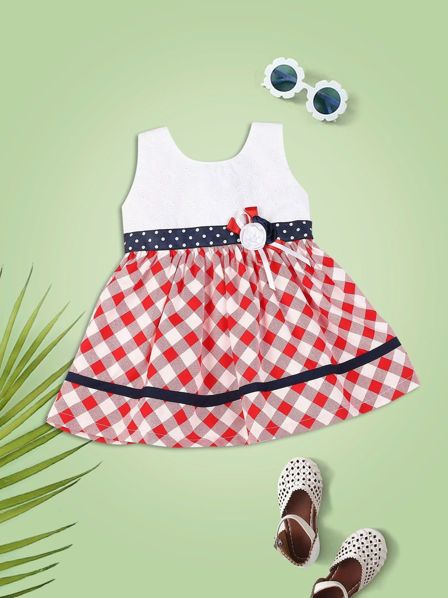 Mee Mee Kids White & Red Checks Dress