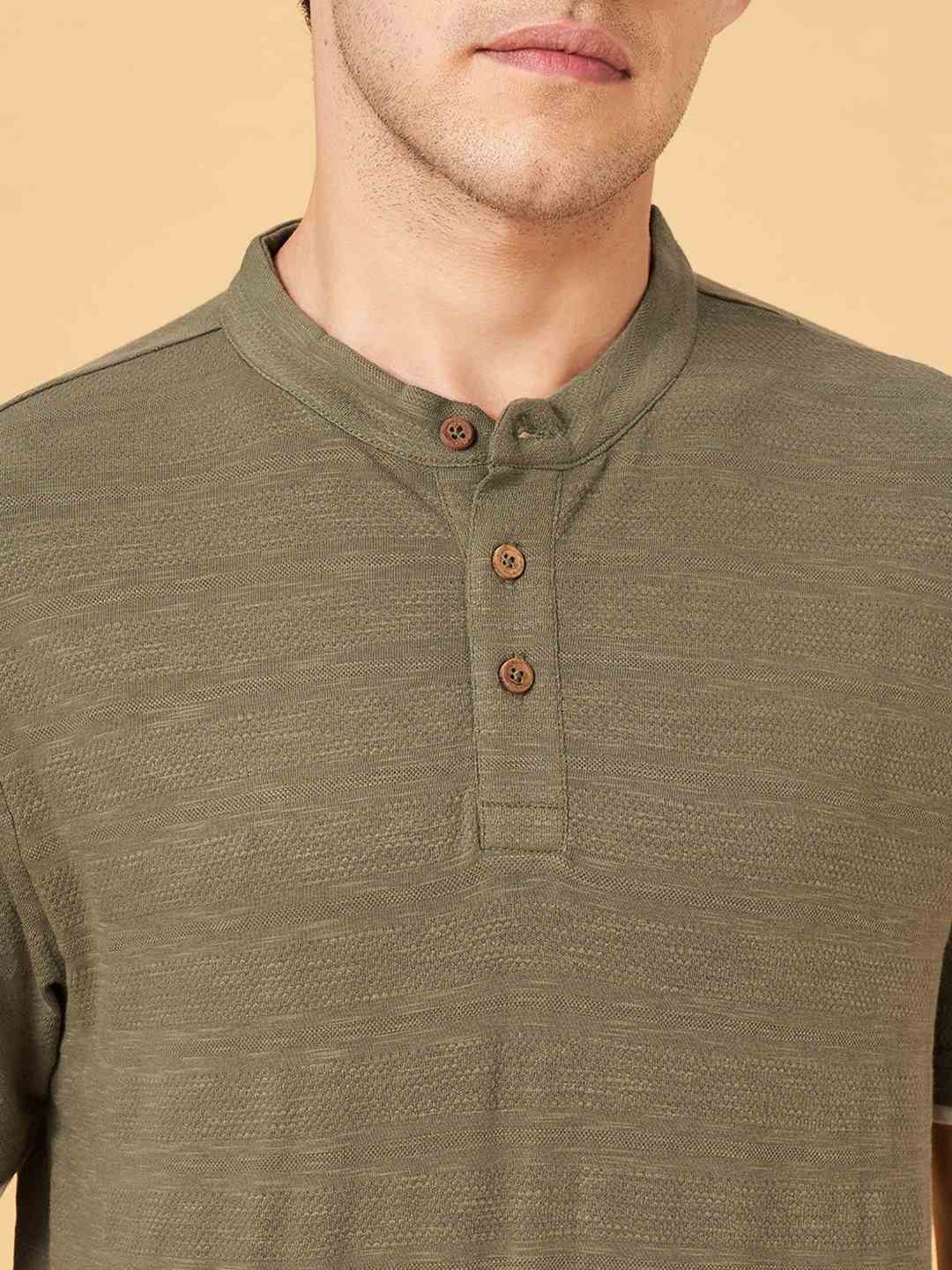 People By Pantaloons Coffee Cotton Slim Fit Henley T-Shirt