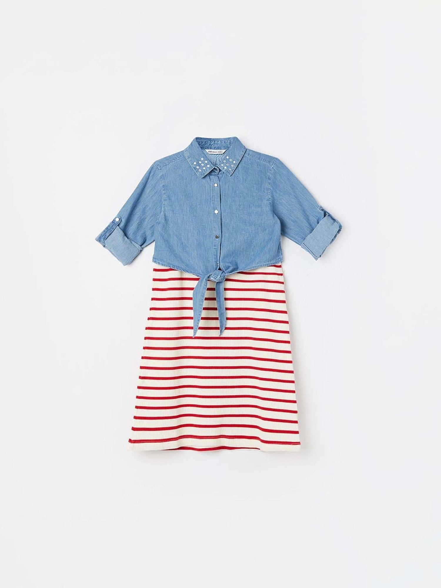Fame Forever by Lifestyle Girls Blue & Red Cotton Solid Full Sleeves Dress