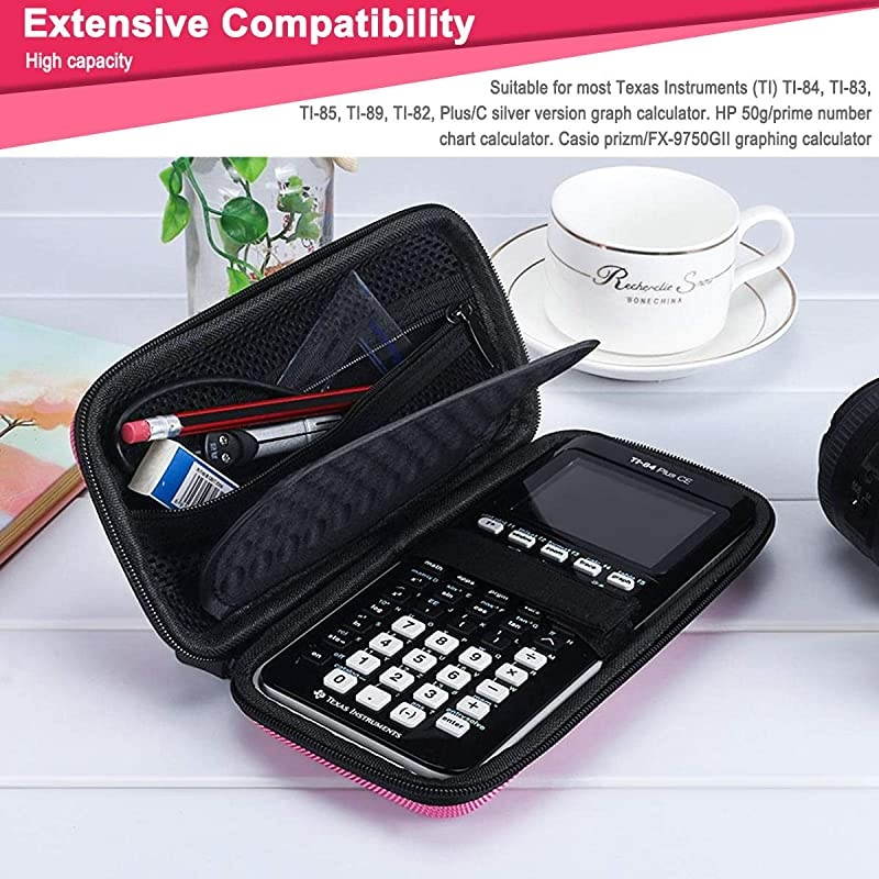 Hard EVA Shockproof Carry Case Bag Pouch for Texas Instruments TI-84 Plus CE/Color TI-83 Plus,TI-89 Titanium, HP 50G Graphing, Scientific Financial Calculators (Pink)