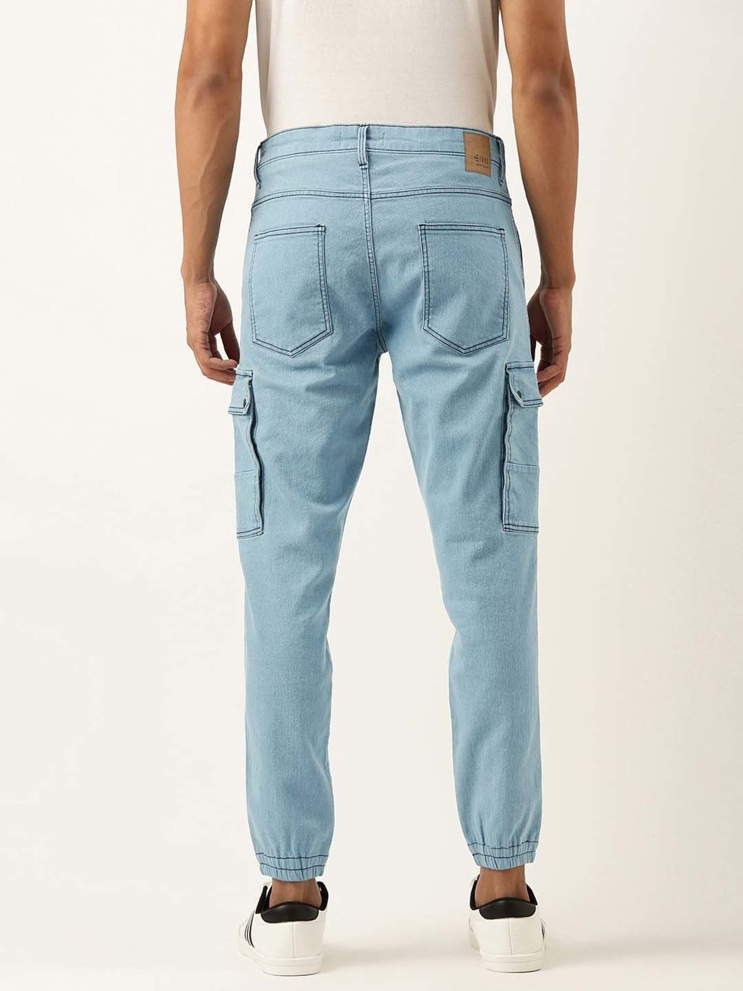 IVOC Light Blue Regular Fit Lightly Washed Cargo Jogger Jeans