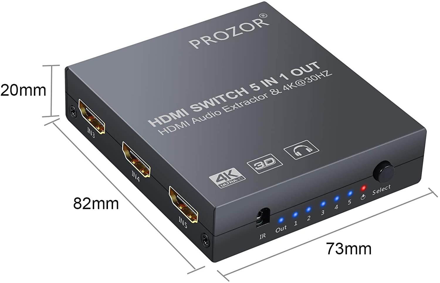 5x1 HDMI Switch with Audio Extractor 4K 3D HDMI Audio Converter with IR Remote HDMI to HDMI + Optical Toslink (5.1CH Mode) or Stereo Output with 3 Feet HDMI Cable and 3.5mm Male to 2 RCA