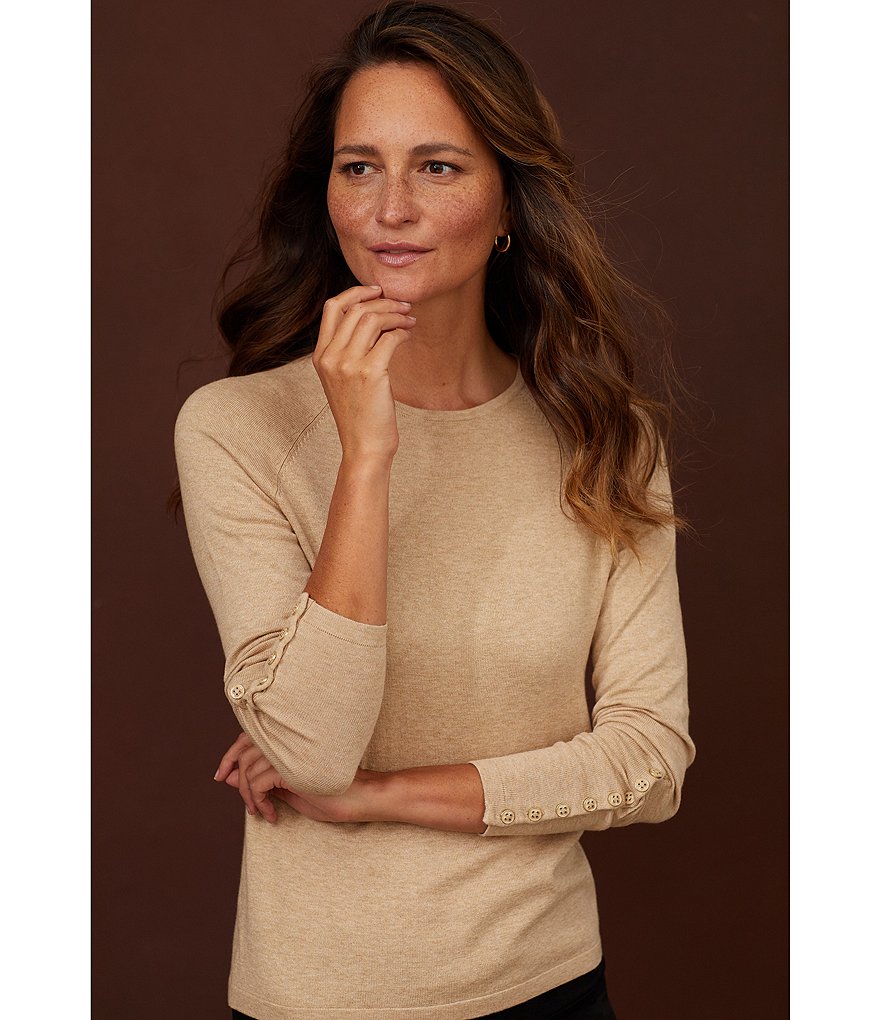 J.McLaughlin Jamey Crew Neck Button Trim Raglan Sleeve Sweater