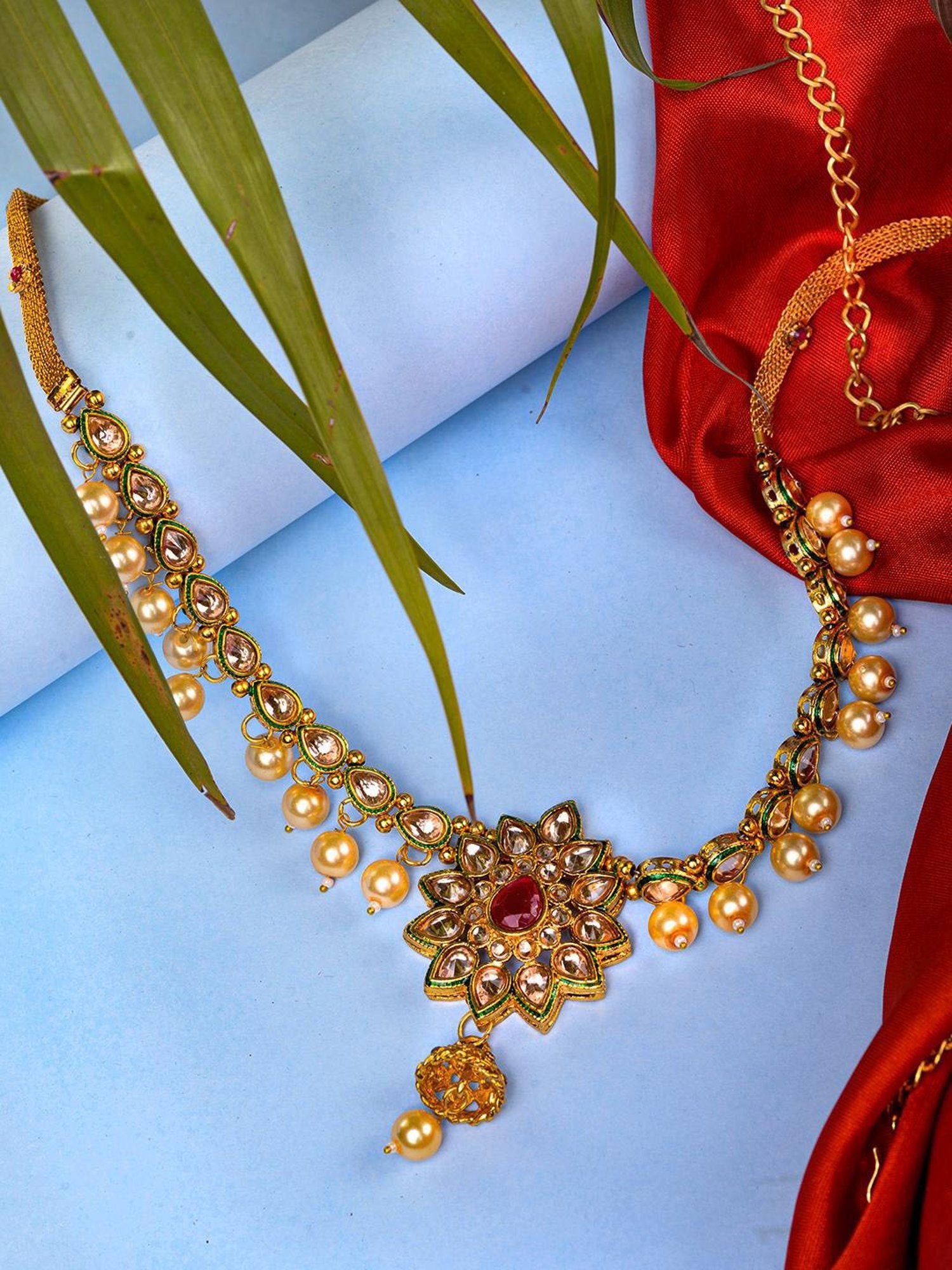 Saraf Rs Jewellery Gold Plated Floral Design Beaded Kamarbandh