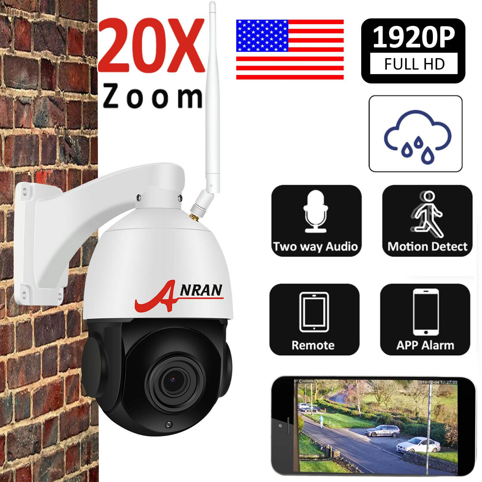 ANRAN Outdoor PTZ WiFi Security Camera, 1920P Pan/Tilt/20x Optical Zoom Surveillance CCTV IP Weatherproof Camera with Two Way Audio ,Night Vision Motion Detection, Support 128GB SD Card