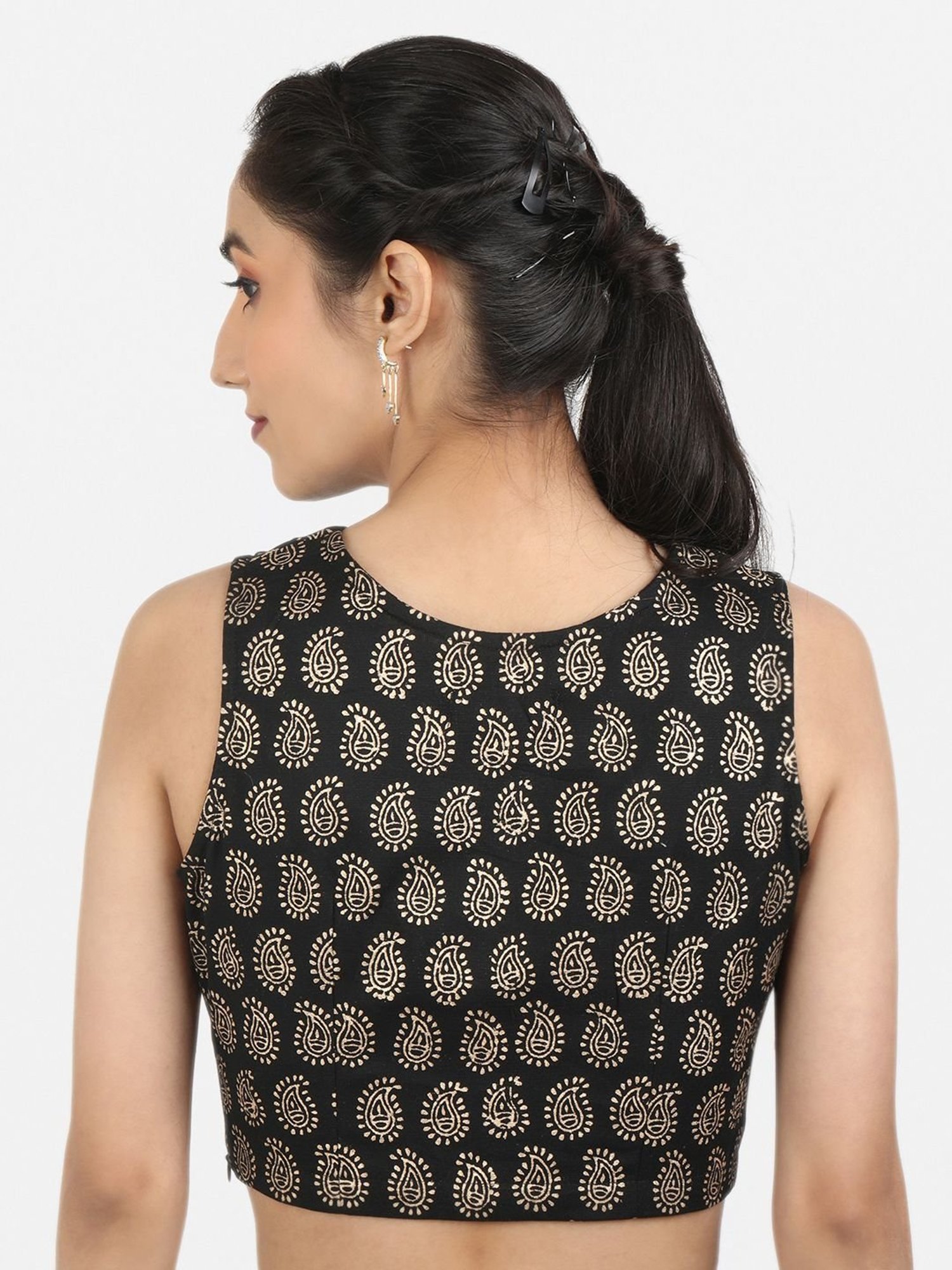 Llajja Black Cotton Printed Readymade Blouse