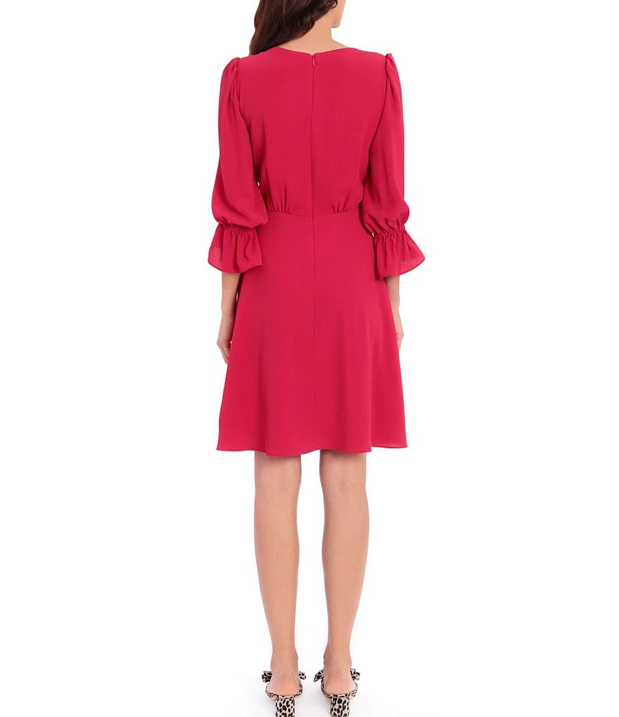 Maggy London Petite Size 3/4 Sleeve Jewel Neck Catalina Crepe Fit & Flare Dress