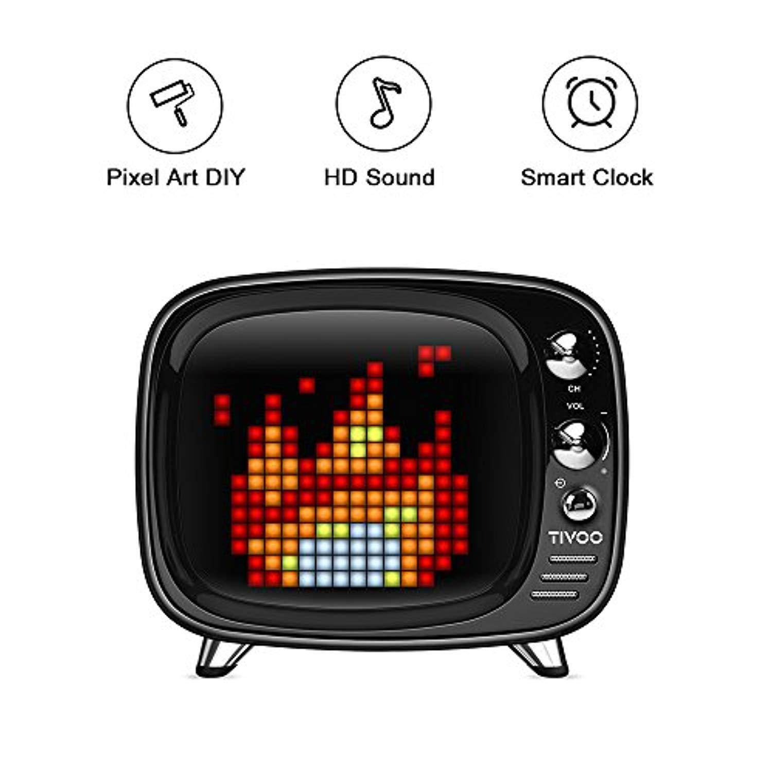 pixel art bluetooth speaker  tivoo retro 16x16 pixel art diy box. full rgb programmable led by app control, support android & ios. bluetooth speaker support tf card & aux. great fun gift & deco.