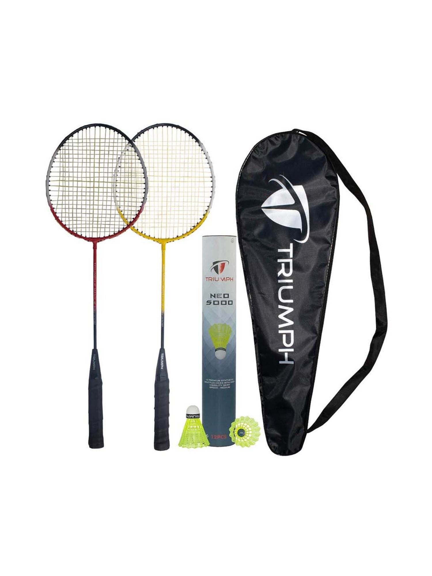 Triumph Multicolored Badminton Racquets with Shuttlecock for Adults (Set of 2)