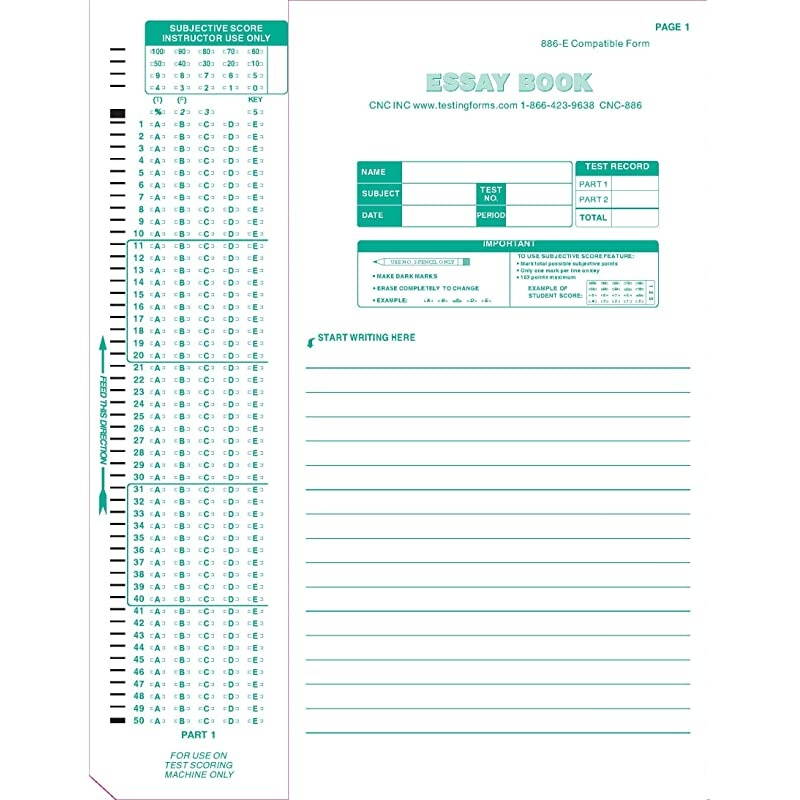 886-E 100 Question Compatible Testing Forms (50 Sheet Pack)