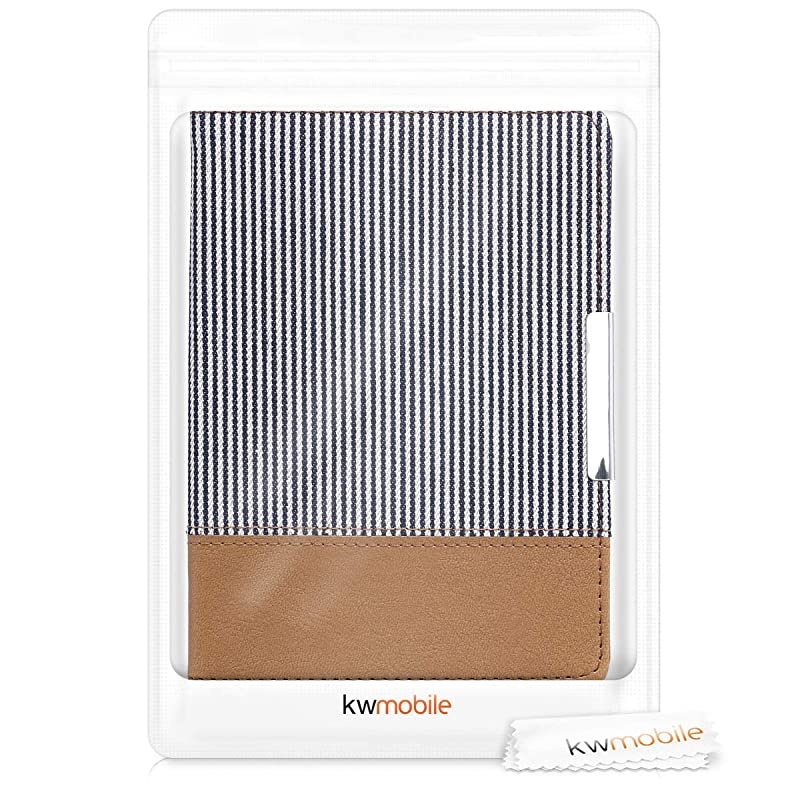 Case Compatible with  Kindle Paperwhite - PU Leather/Canvas Cover - (for 2017 and Older) Stripes Blue/White