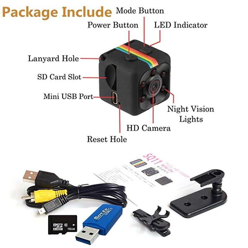 Spy Camera  Hidden Camera Mini Camera HD 1080P720P Spy Cam Wireless Small Portable Night Vision Motion Detection for Home Car Drone Office with 16GB Card amp Card Reader
