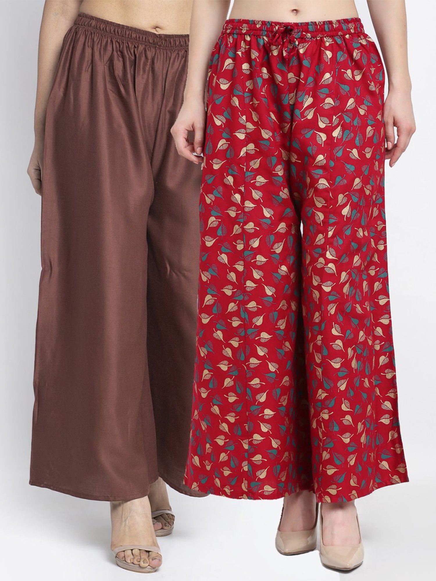 Gracit Brown & Maroon Flared Fit Palazzos - Pack Of 2