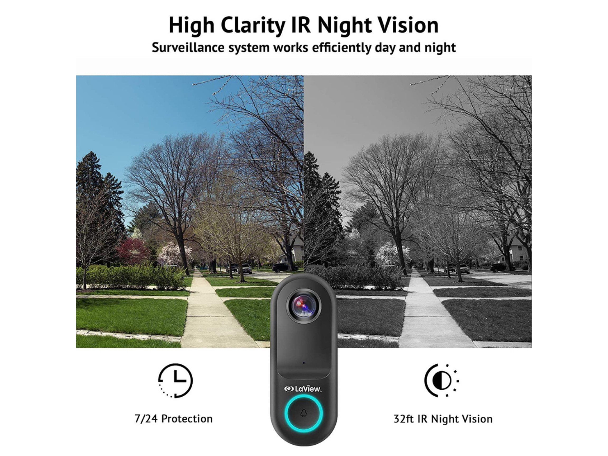 LaView DB5 HD Video WiFi Smart AI Doorbell Camera - 12V-24V AC Wired