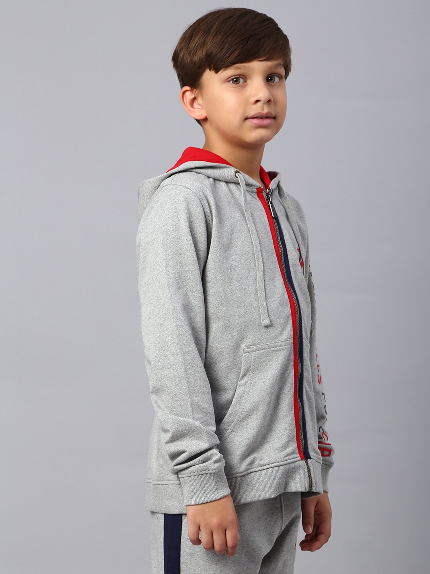 Beverly Hills Polo Club Kids Grey Textured Full Sleeves Hoodie