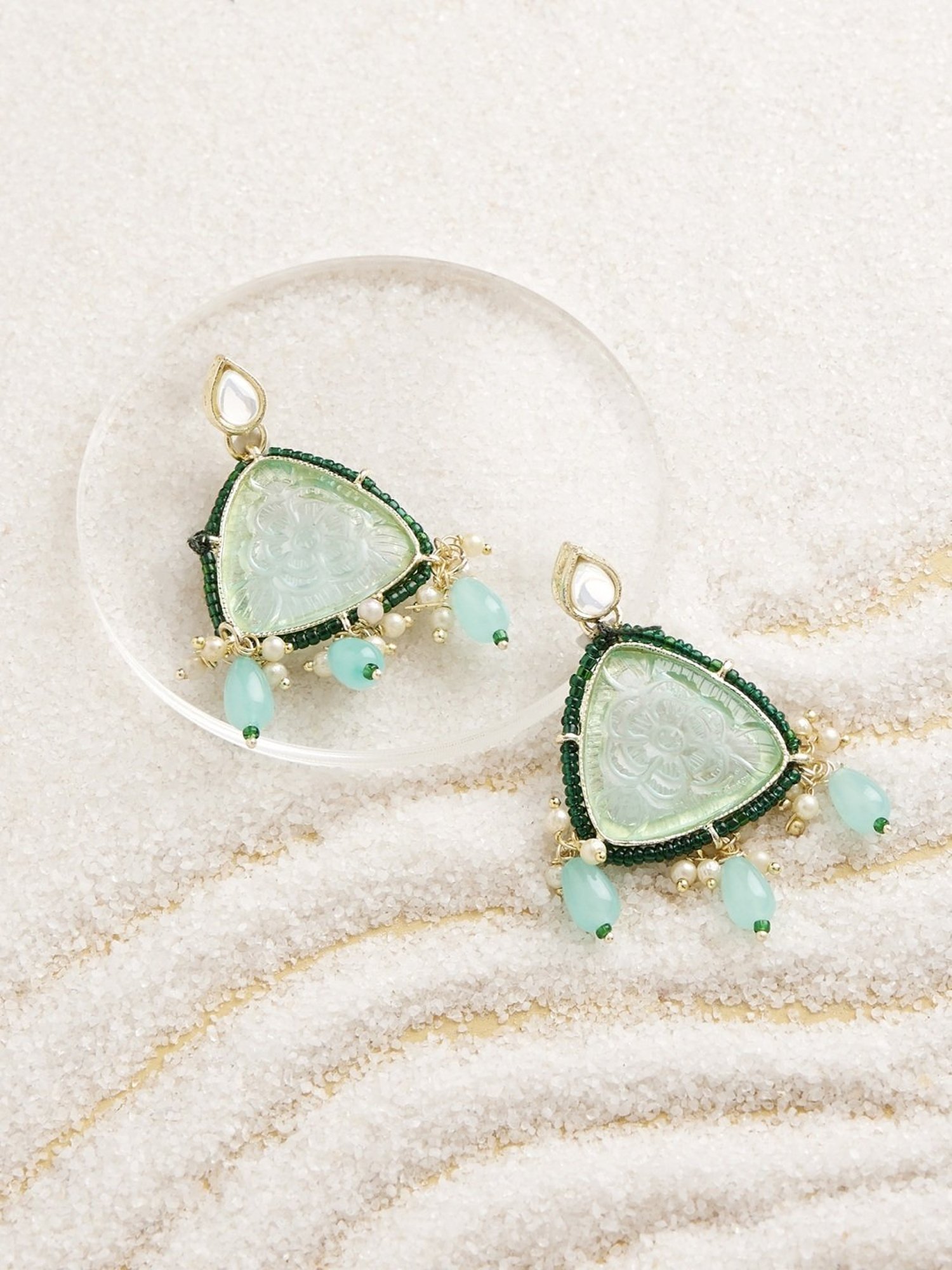 Zaveri Pearls Green Stones & Beads Traditional Drop Earring-ZPFK15368