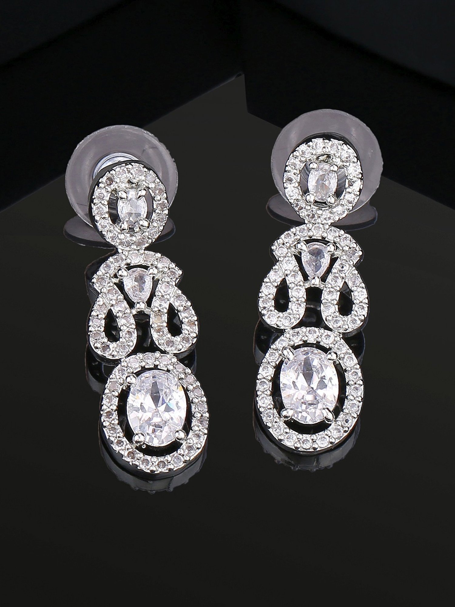 Estele Rhodium-Plated CZ Exquisite Dangler Earrings
