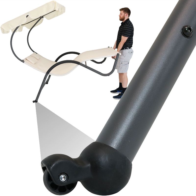 Sunnydaze Outdoor Double Chaise Lounge with Canopy Shade and Headrest Pillows, Beige