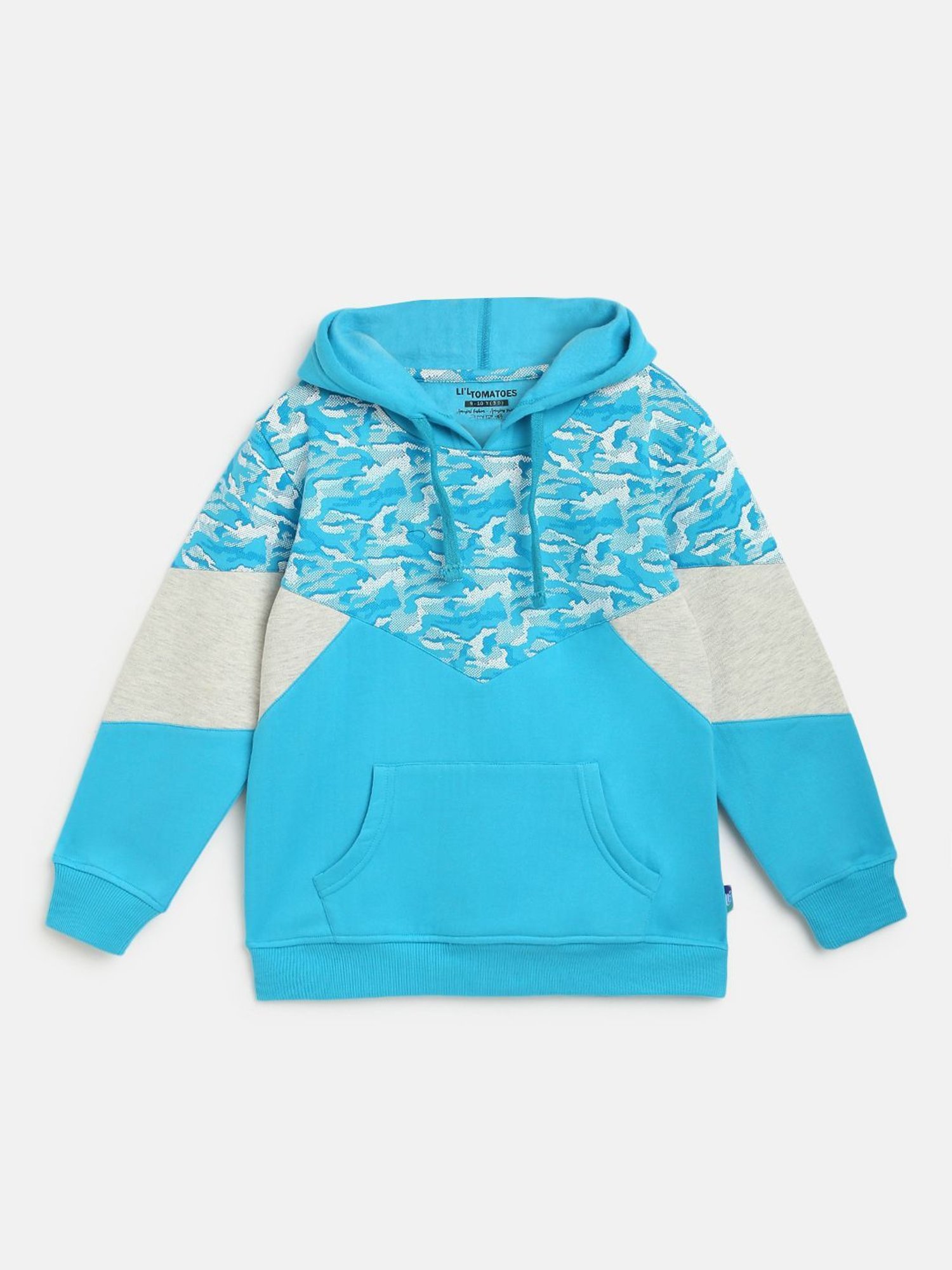 Li'l Tomatoes Kids Aqua Blue Cotton Camouflage Hoodie
