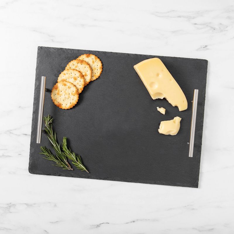 Cathy's Concepts 11.8" x 15.8" Slate Serving Tray with Handles Black