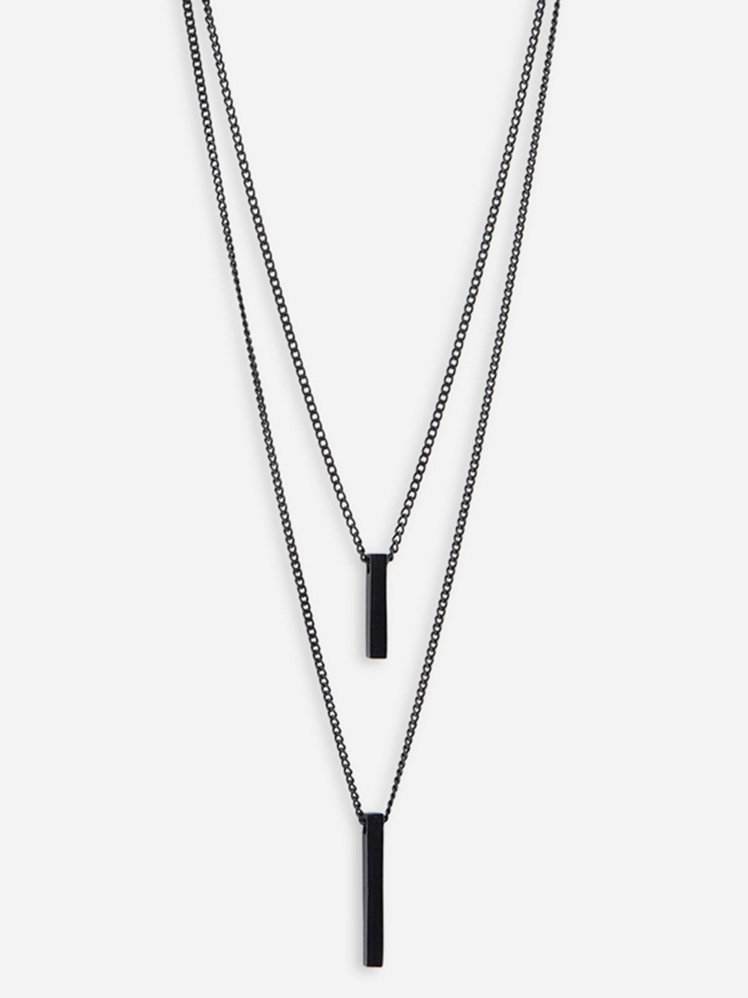 The Bro Code Black Cuboid Bar Charm Cuban Chain Layered Necklace For Men